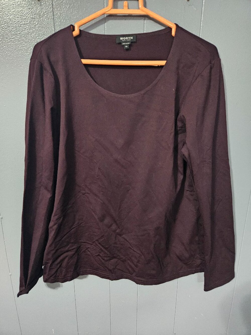 Worth New York Burgundy Scoop Neck Long Sleeve Tee - XL